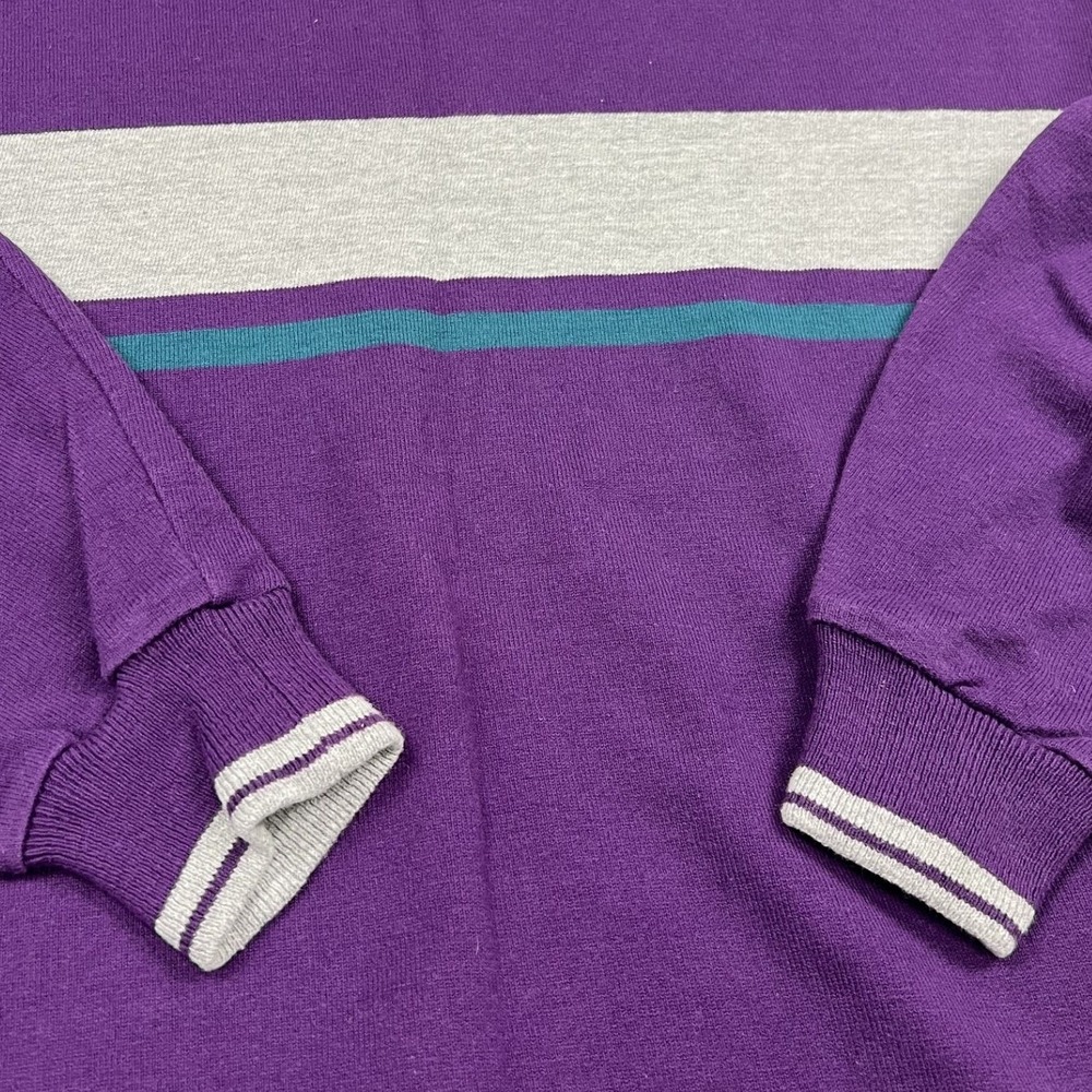 L.L. Bean Mock Neck Shirt Mens Large Purple Grey Stripe Long Sleeve USA Made - Picture 6 of 8